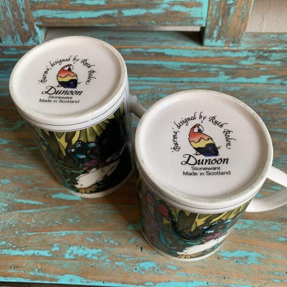 Dunoon Mugs Set Burma Parrots Ruth Boden Scotland Coffee Cups Tropical Birds - Picture 4 of 9